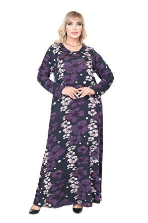 Melsay Butik Mor Gelincik Desen Uzun Kollu Kadın Tesettür Elbise
