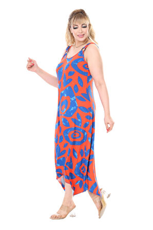 Melsay Butik Askılı V Yaka Pembe Nazar Desen Elbise