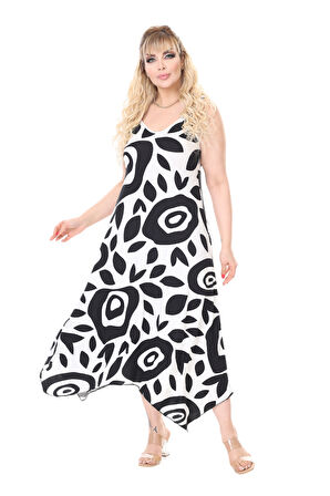 Melsay Butik Askılı V Yaka Beyaz Nazar Desen Elbise