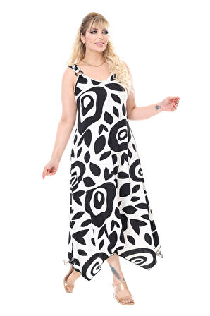 Melsay Butik Askılı V Yaka Beyaz Nazar Desen Elbise