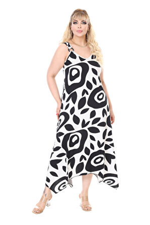 Melsay Butik Askılı V Yaka Beyaz Nazar Desen Elbise