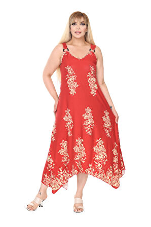 Melsay Butik Askılı V Yaka Narçiçeği Pano Desen Elbise