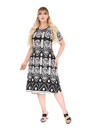 Melsay Butik Beyaz A Kesim Bohem Desen Midi Elbise