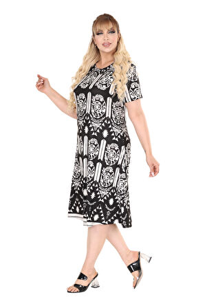 Melsay Butik Beyaz A Kesim Bohem Desen Midi Elbise