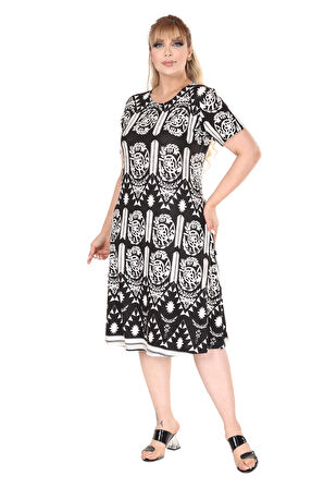 Melsay Butik Beyaz A Kesim Bohem Desen Midi Elbise