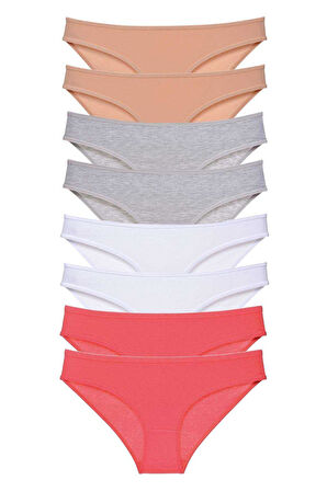 8 adet Süper Eko Set Likralı Kadın Slip Külot Ten Gri Beyaz Fuşya - Lisinya