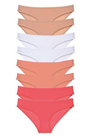 8 adet Süper Eko Set Likralı Kadın Slip Külot Ten Beyaz Pudra Fuşya - Lisinya