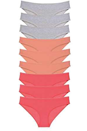 9 adet Süper Eko Set Likralı Kadın Slip Külot Gri Pudra Fuşya - Lisinya