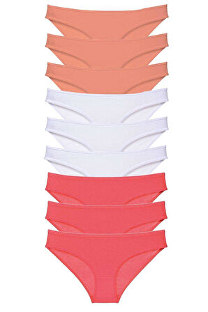 9 adet Süper Eko Set Likralı Kadın Slip Külot Pudra Beyaz Fuşya - Lisinya