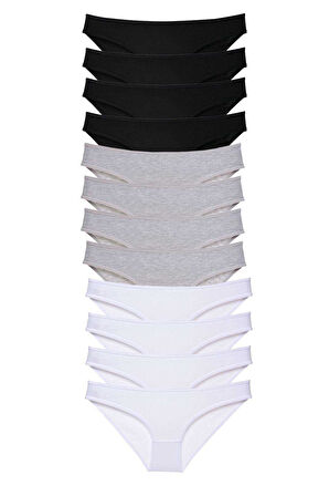 12 adet Süper Eko Set Likralı Kadın Slip Külot Siyah Gri Beyaz - Lisinya