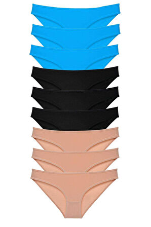 9 adet Süper Eko Set Likralı Kadın Slip Külot Siyah Ten Mavi - Lisinya