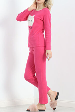 Nakışlı Fitilli Pijama Takımı Fuşya