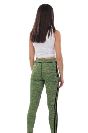 Yanları Şeritli Sporcu Tayt 14008 | Yeşil