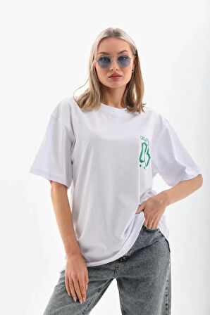 Unisex Baskılı Oversize T-Shirt - Beyaz