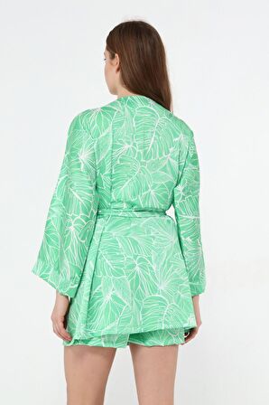 Saten Kimono Şort Takım