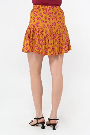 Beli Lastikli Çiçek Desenli Şort Etek