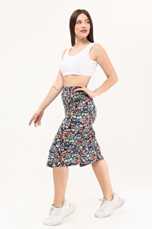 ÇİÇEK DESENLİ YIRTMAÇLI KALEM ETEK