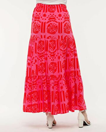 PEMBE RENK YIRTMAÇLI UZUN ETEK