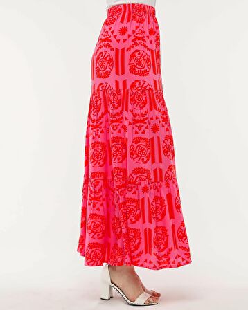 PEMBE RENK YIRTMAÇLI UZUN ETEK