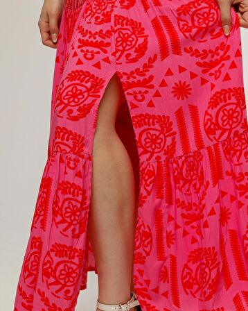 PEMBE RENK YIRTMAÇLI UZUN ETEK