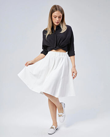 FLAMLI KETEN MİDİ BOY KLOŞ ETEK 