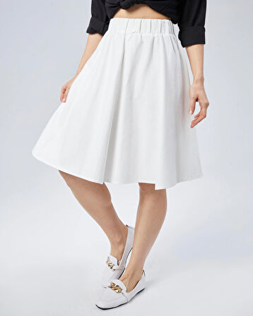 FLAMLI KETEN MİDİ BOY KLOŞ ETEK 