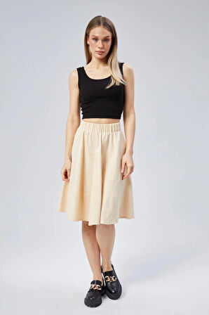 FLAMLI KETEN MİDİ BOY KLOŞ ETEK 