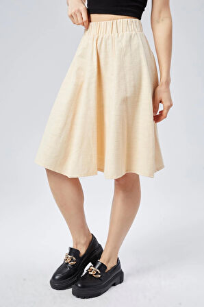 FLAMLI KETEN MİDİ BOY KLOŞ ETEK 