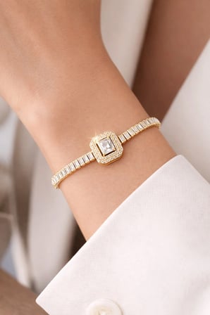 luxury steel baget taşlı gold renk çelik bileklik