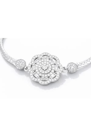 luxury style zirkon taşlı çiçek motifli 925 ayar gümüş bileklik