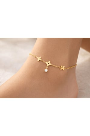 luxury steel gold renk zirkon taşlı yıldız çiçeği çelik Halhal