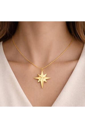 luxury steel gold renk kutup yıldızı kolye