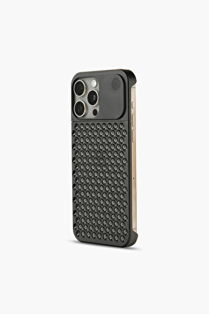 The Bulwark 14 Pro Max Black Magsafe Özellikli Alüminyum Alaşımlı,Kokulu Metal Kızaklı Telefon Kılıfı