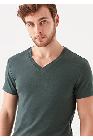 Mavi Stretch V Yaka Erkek T-shirt Orman Yeşili