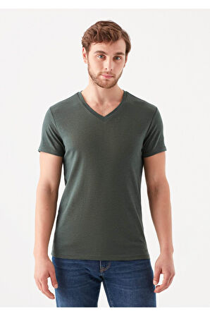 Mavi Stretch V Yaka Erkek T-shirt Orman Yeşili