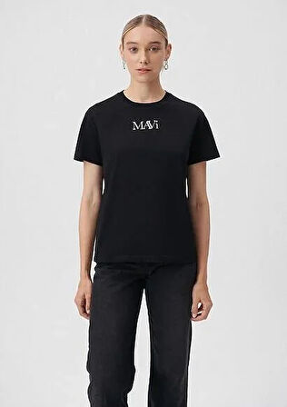 Mavı Logo Kadın Siyah Tişört