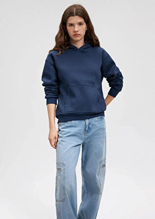 Mavi Kapişonlu Kadın Sweatshirt