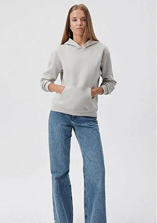 Mavi Kapşonlü Açık Kadın Sweatshirt