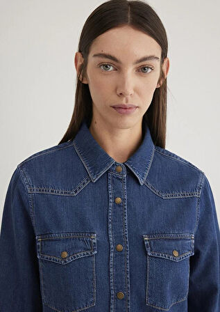 Mavi Angela Dark Blue Classic Kadın Jean Gömlek 1210819-89252