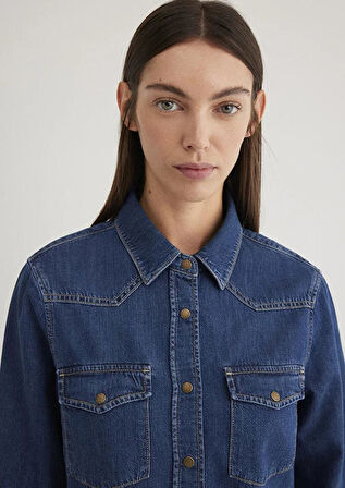 Mavi Angela Dark Blue Classic Kadın Jean Gömlek 1210819-89252