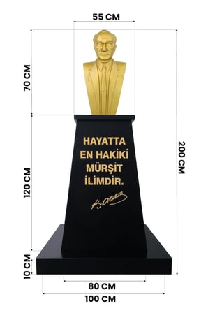 Atatürk Büstü (70cm Alüminyum)+ Kaide (120cm)+ Alt Tabla Lise Modeli