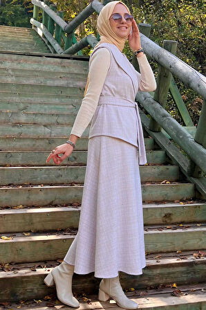 Azize Etek Yelek Takım Ekru