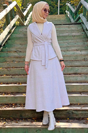 Azize Etek Yelek Takım Ekru