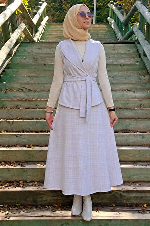 Azize Etek Yelek Takım Ekru