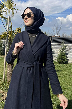 Selin Lacivert Kaşe Kaban