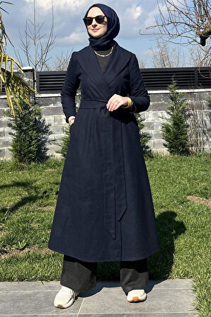 Selin Lacivert Kaşe Kaban