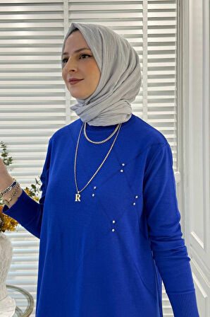 Gonca Taşlı Triko Tunik Saks