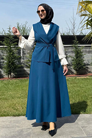 Zarif Etek Yelek Takım Petrol Mavisi