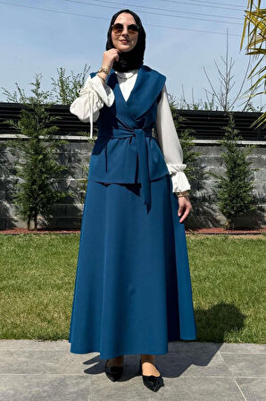 Zarif Etek Yelek Takım Petrol Mavisi