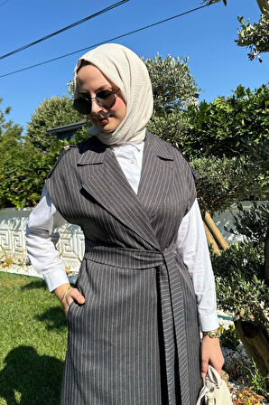 Apoletli Çizgili Takım Antrasit